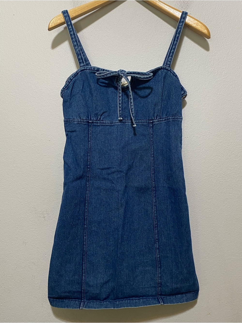 PacSun Blue Denim Sleeveless Strap Mini Dress Size Small Bow